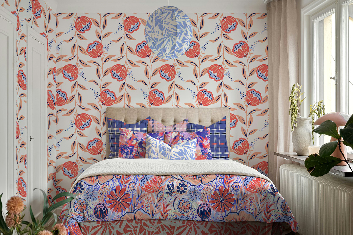 Coral Blue Floral Seamless Patterns, a Pattern Graphic by NancyDzines (Photo 2 of 3)