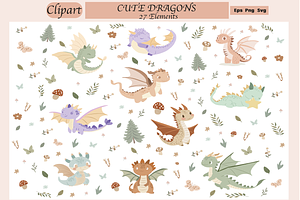 Dragon Clipart, Nursery Art, Pattern