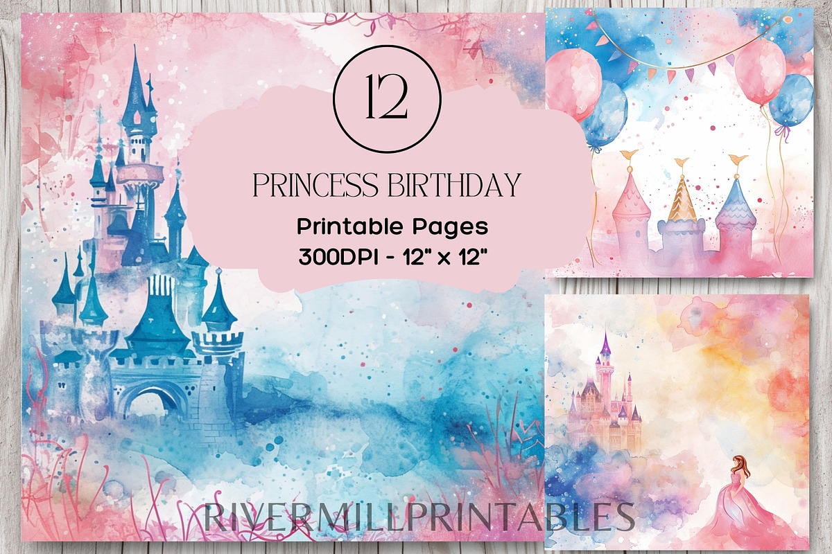 Princess Birthday Digital Papers, a Decorative Illustration by Rivermill Printables (Photo 1 of 2)
