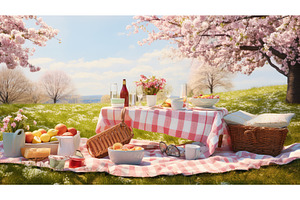 nature spring picnic ai generated, a Food & Drink Photo by pikepicture