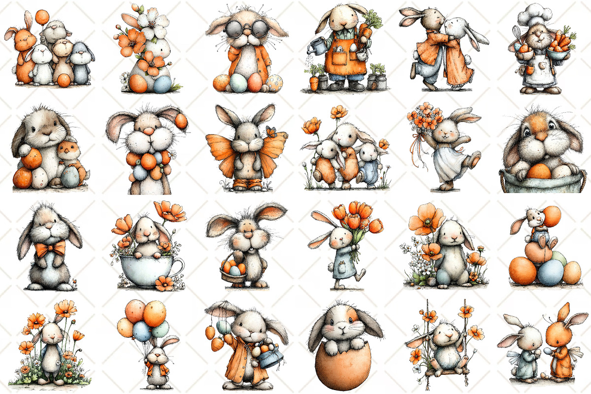Whimsical Easter Bunny Clipart PNG, an Illustration by Black Bird Studio (Photo 2 of 5)