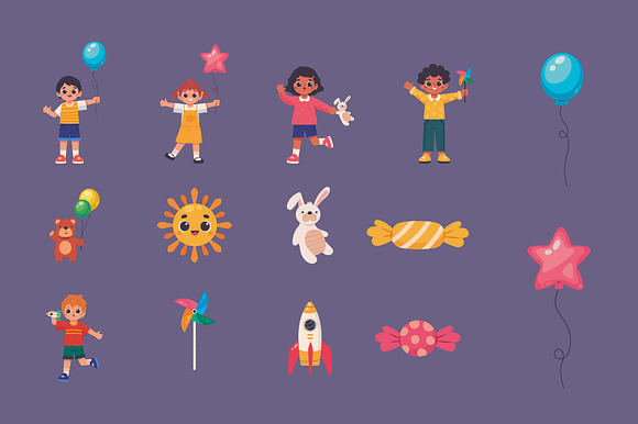 Happy Kids & Toys Illustration Set preview 2