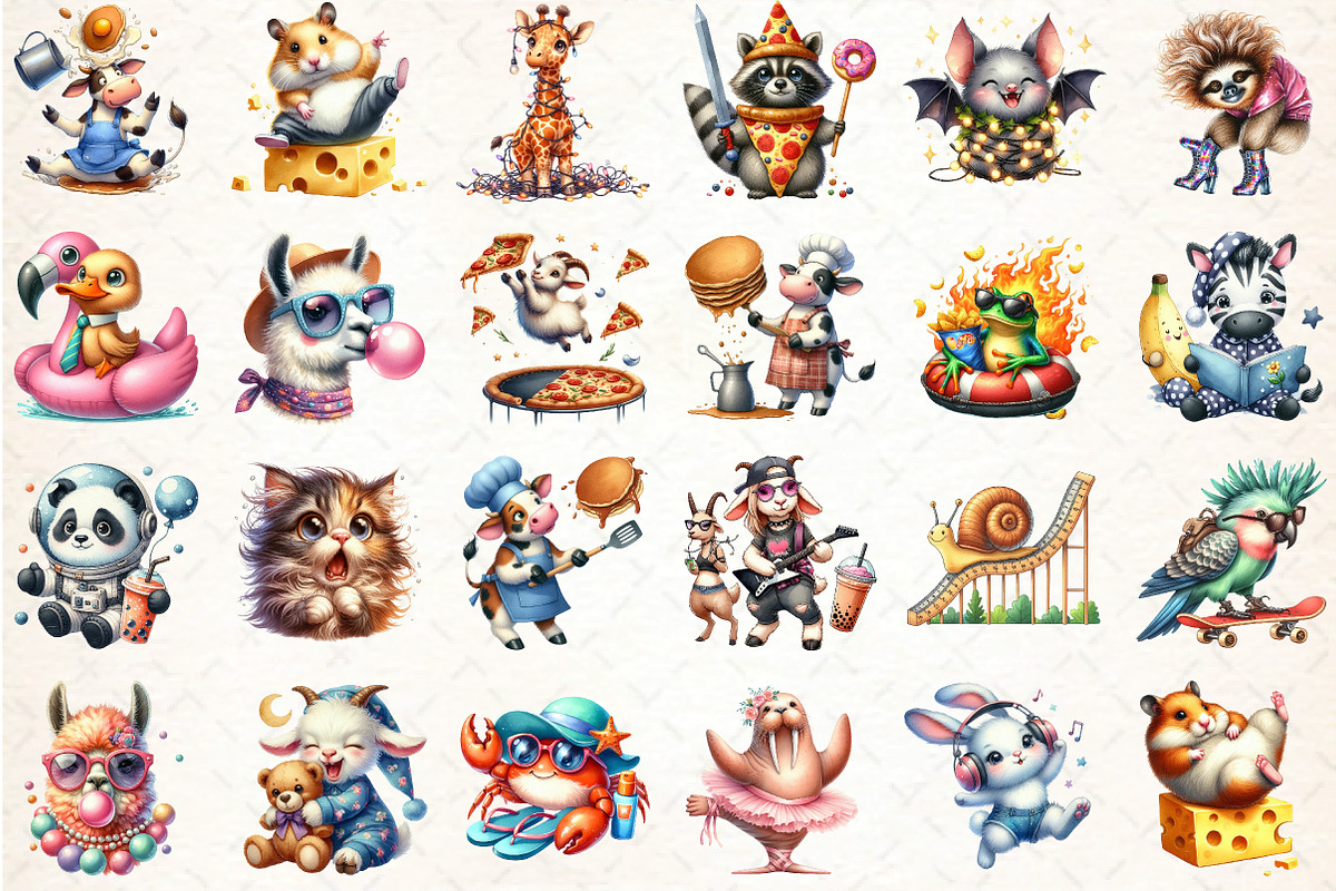 Watercolor Funny Crazy Animals Clipa, an Illustration by DreamCafeArt (Photo 2 of 7)