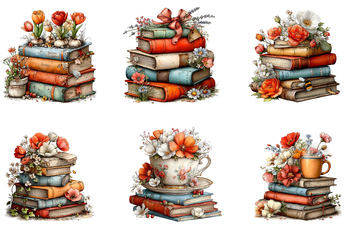 Whimsical Spring Books Stack Clipart, an Illustration by CreationArt (Photo 4 of 7)