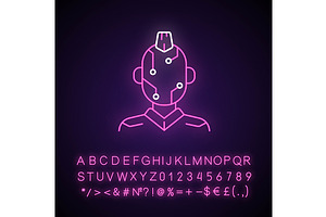 Face Microcircuit Neon Light Icon