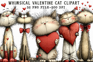 Whimsical Valentine Cat Clipart, an Illustration by Libby Wishes