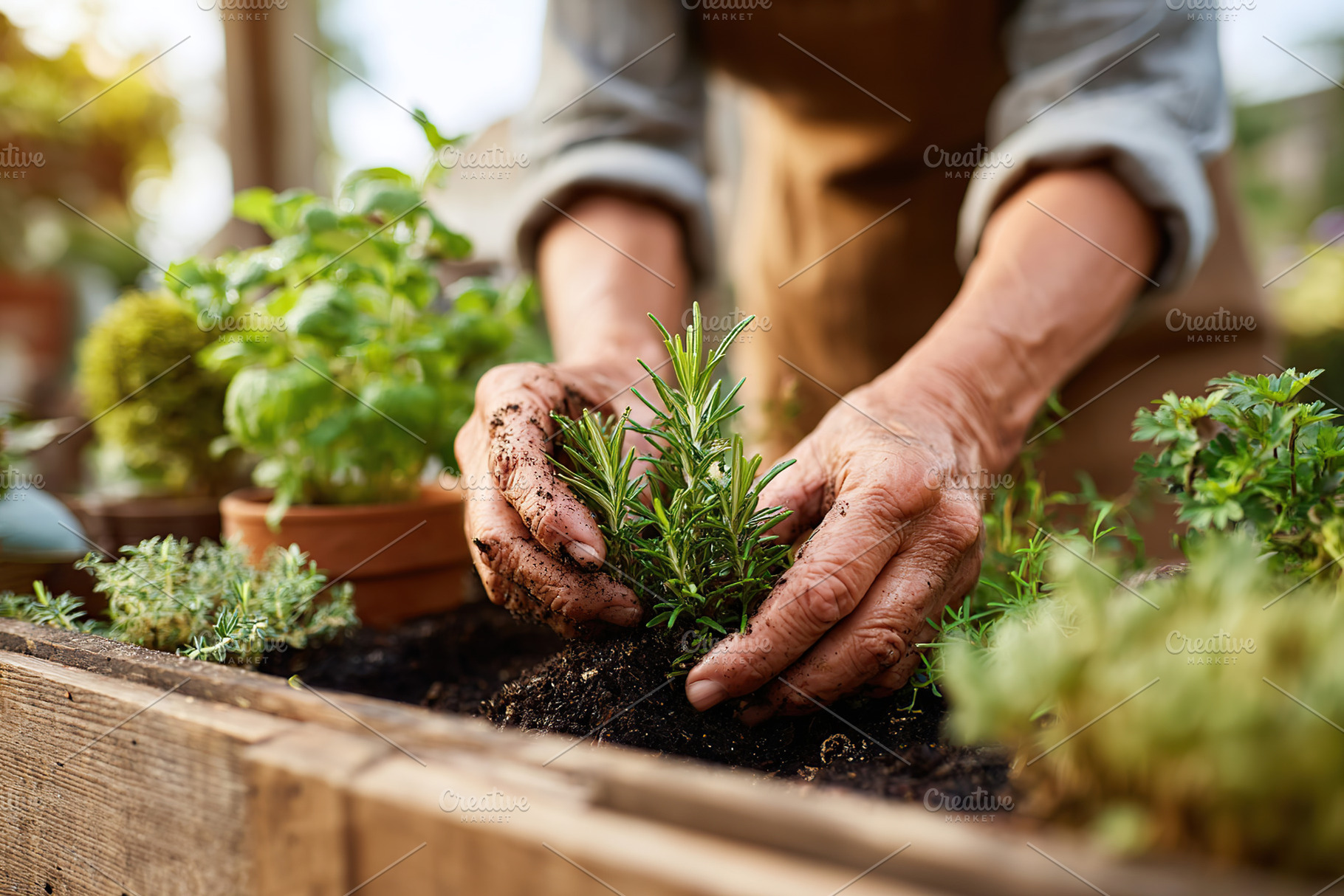 Tending to a small home garden with hands covered in soil and care for plants, a Photo by AlyaAnd