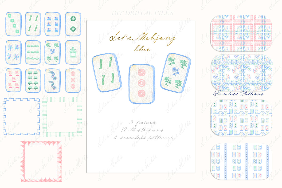 Mahjong Pink Watercolor DIY clipart, a Graphic by LABFcreations (Photo 3 of 4)