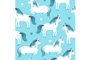 Seamless pattern with cute unicorns, an Animal Illustration by Toltemara