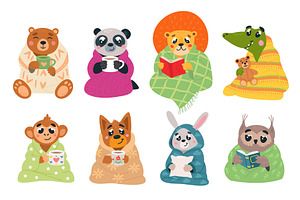 Cartoon animals in blankets. Funny, an Animal Illustration by LadadikArt