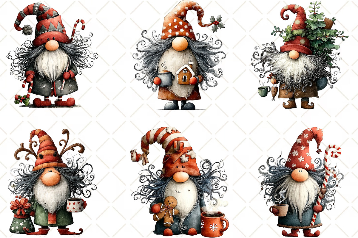 Whimsical Christmas Gnome Clipart, an Illustration by Black Bird Studio (Photo 4 of 6)