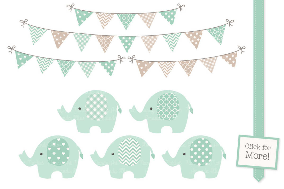 Mint Elephant Clipart & Patterns, an Illustration by Amanda Ilkov (Photo 2 of 3)