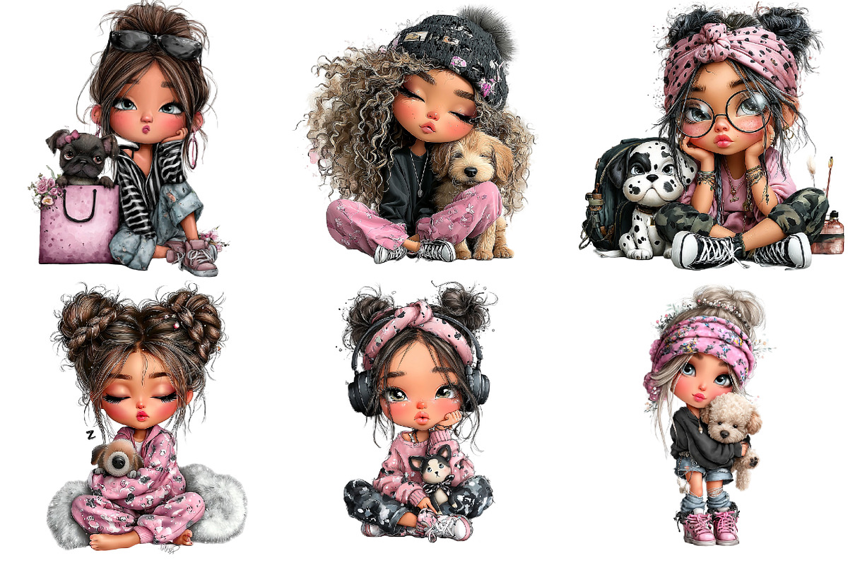Cool Girl with Puppy Clipart, an Illustration by DreamArtGraphic (Photo 2 of 5)