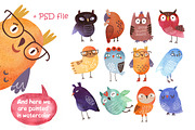 12 owls. Vector and watercolor set, an Animal Illustration by Anna Guz's Store (Thumbnail 3 of 3)