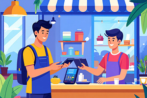 Cartoon style illustration young man uses his smartphone to make, a Technology Illustration by DanFLCreativo