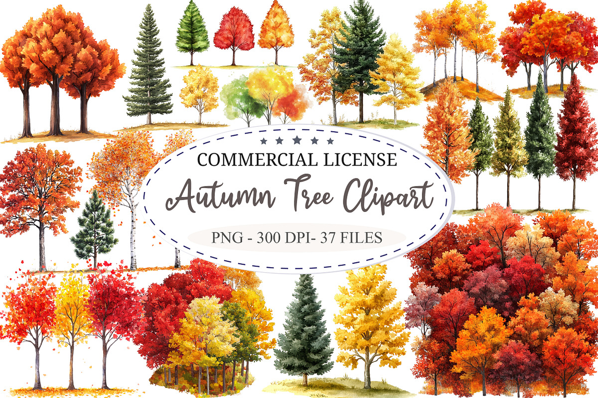 Watercolor Autumn Tree PNG Clipart, a Seasonal Illustration by designcity5 (Photo 1 of 5)