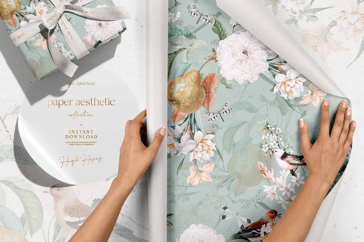 Spring Mint Birds Flower Pattern, a Pattern Graphic by paper aesthetic (Photo 8 of 10)