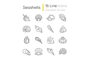 Seashells Pixel Perfect Linear Icons