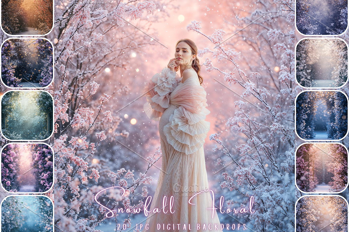 Snowfall Floral Portrait Backdrop, a Background Photo by Winwin Design Art (Photo 1 of 7)