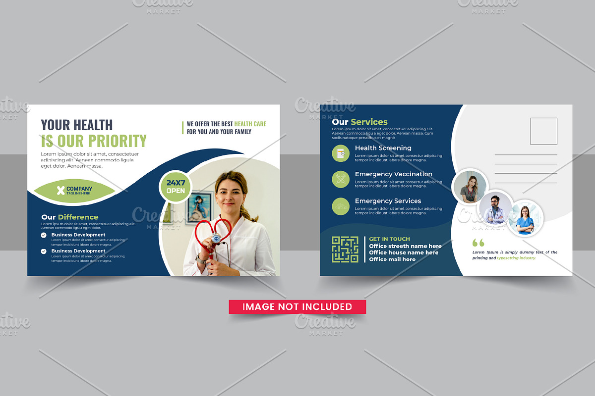 Health Care or Medical Postcard, a Card Template by Pavel_design