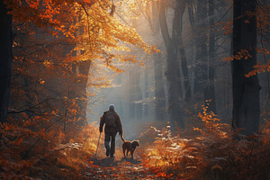A man walks his dog through the lush, a Photo by Iftikhar Alam