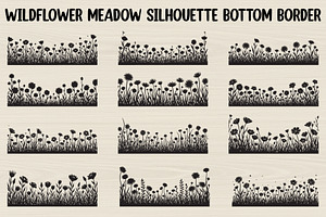 Wildflower Meadow Silhouette Border, an Illustration by hafijul