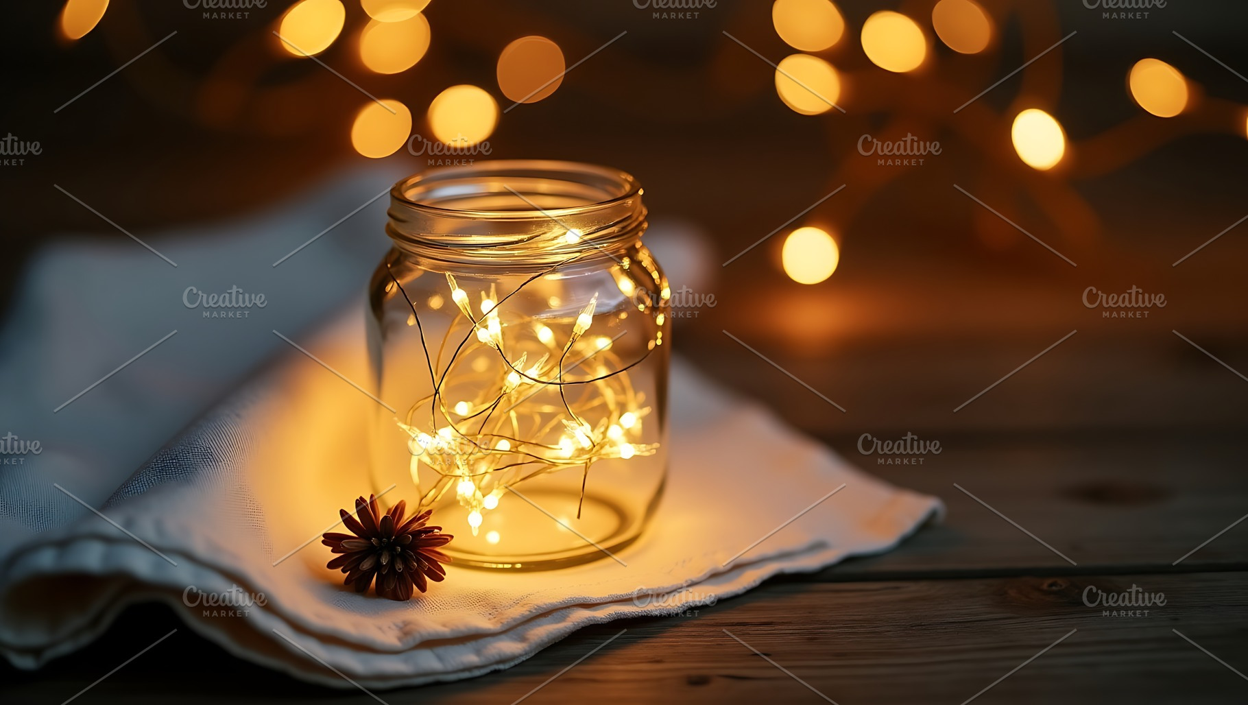 Mason jar filled with warm fairy, an Abstract Photo by Artonix