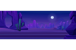 Night desert road. Cartoon highway, an Illustration by LadadikArt