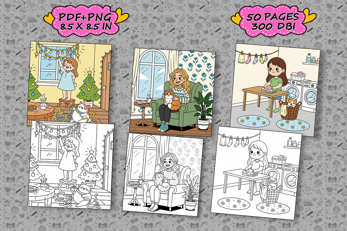 Cat Bestie Coloring Book Pages, an Illustration by one-touch (Photo 3 of 15)