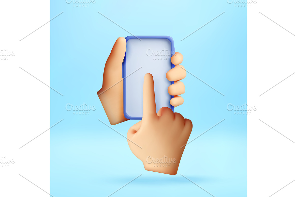 3D hand holding smartphone and, a Technology Illustration by Abscent
