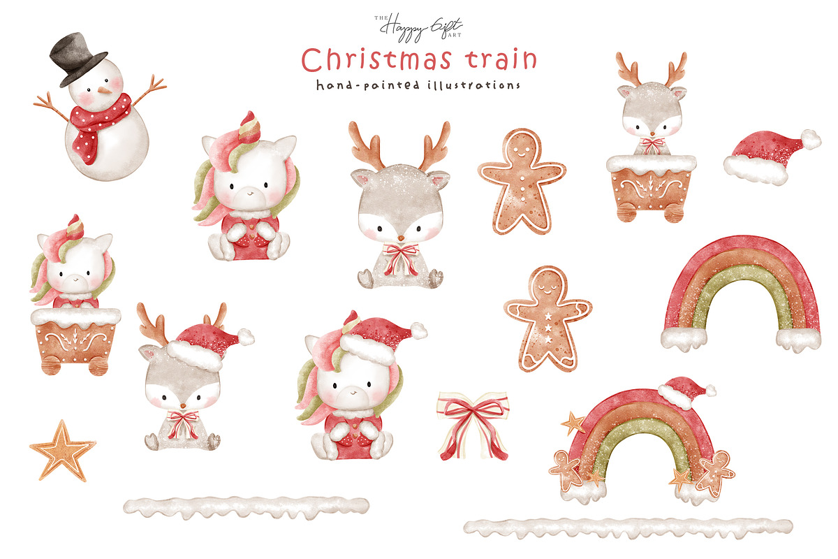 Christmas train clip arts, an Illustration by TheHappyGiftArt (Photo 2 of 5)