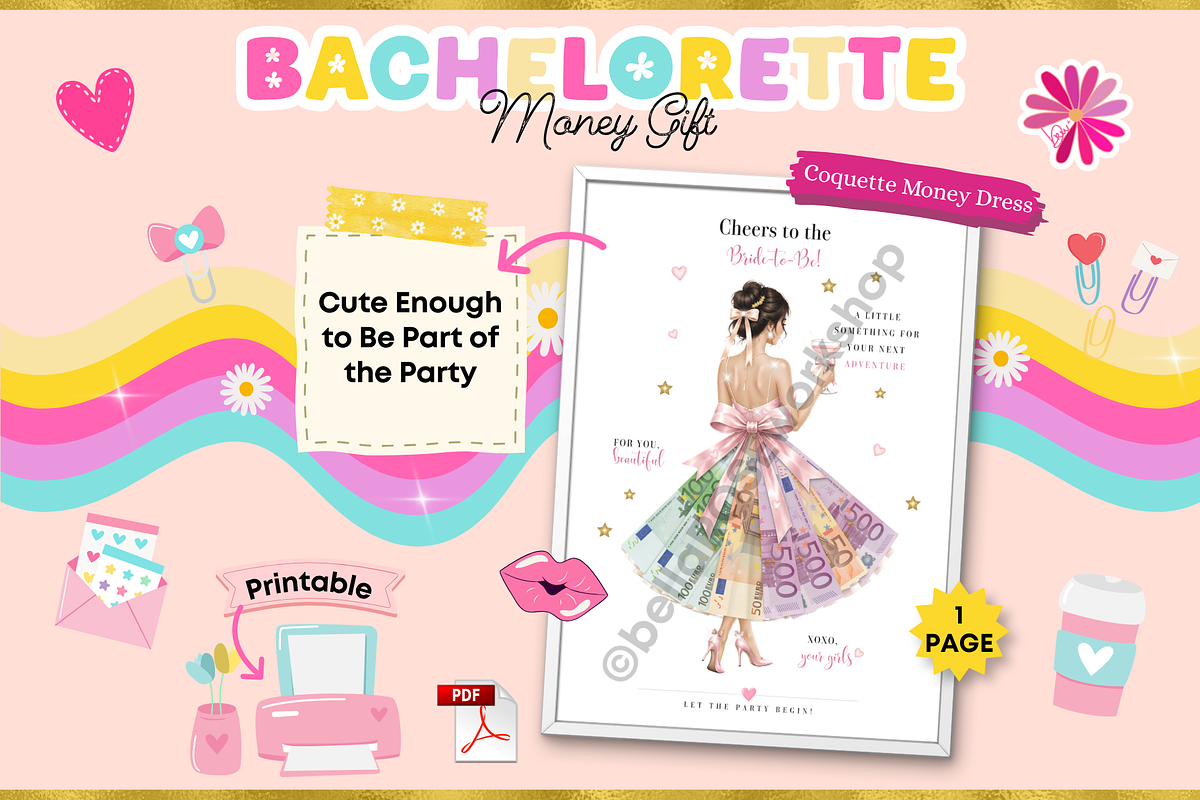 Coquette Bachelorette Money Dress, a Stationery Template by bellaROSEworkshop (Photo 4 of 5)