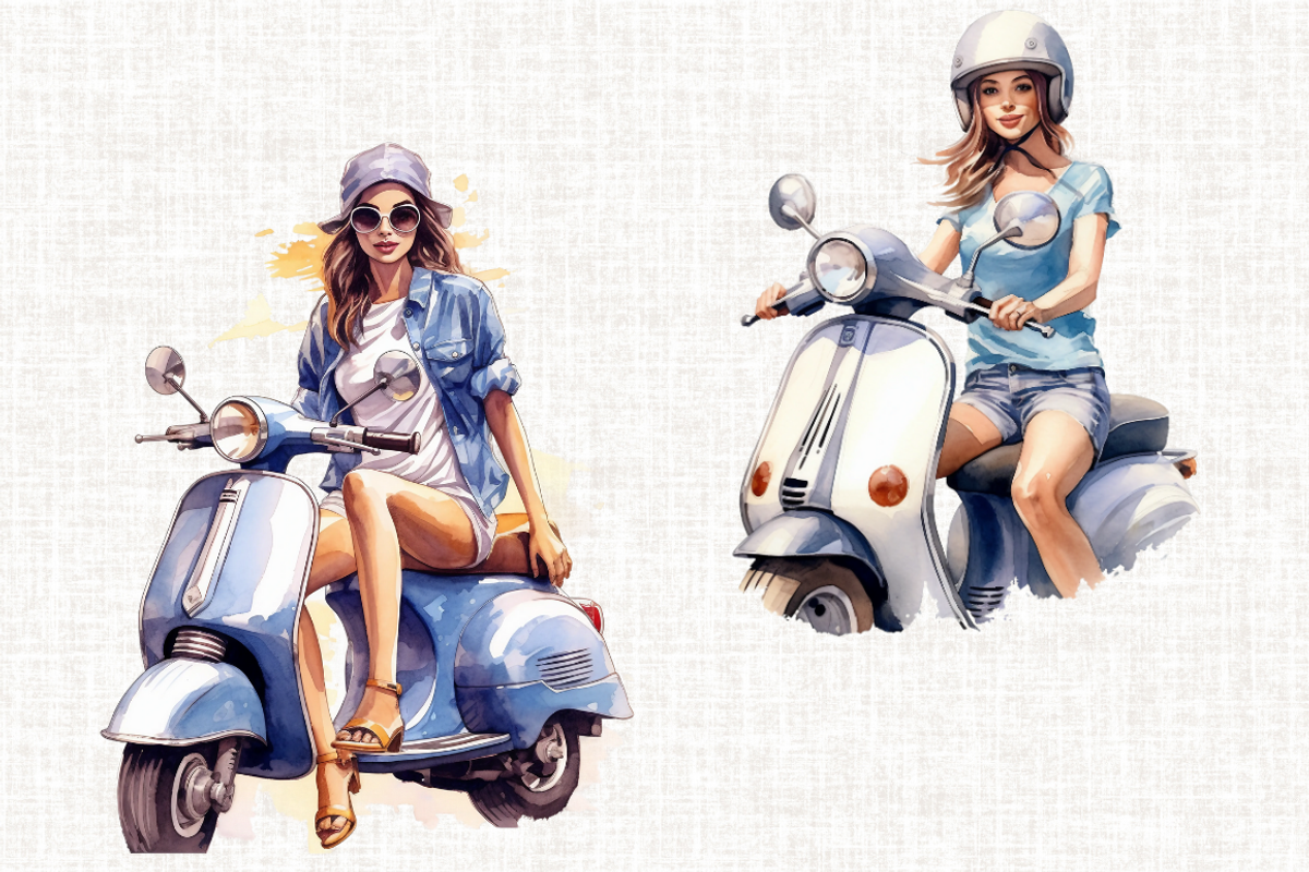 Girl on Vespa Clipart Bundle, a Person Illustration by Mash Mash Stickers (Photo 3 of 8)
