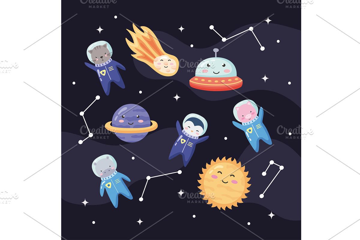 space animals eight icons, an Animal Illustration by studiogstock