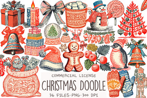 Christmas Doodle Sublimation Clipart, an Illustration by OK Design