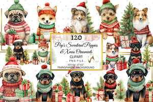 120 Watercolor Christmas Dog Clipart