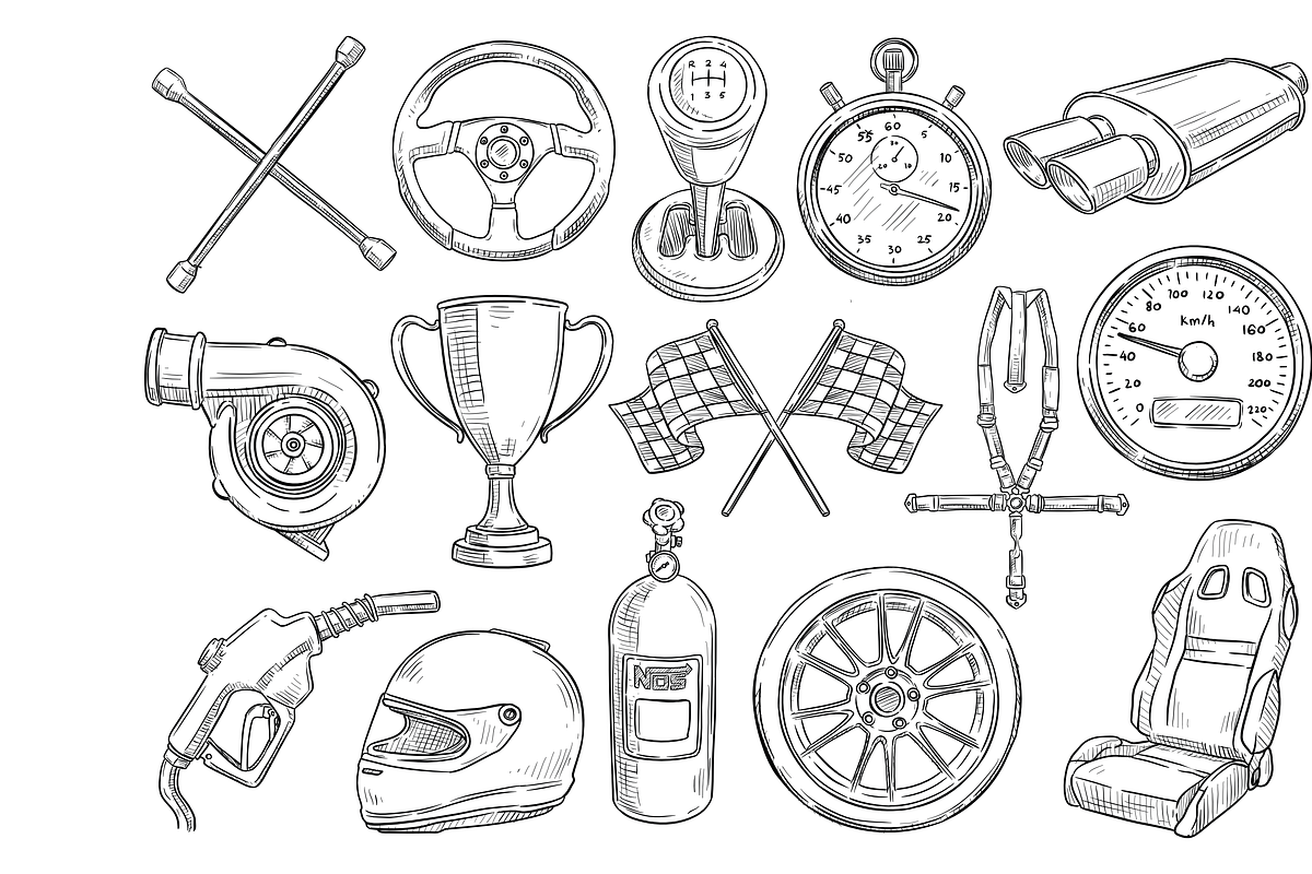 racing car handdrawn collection, an Object Graphic by nikagraphic