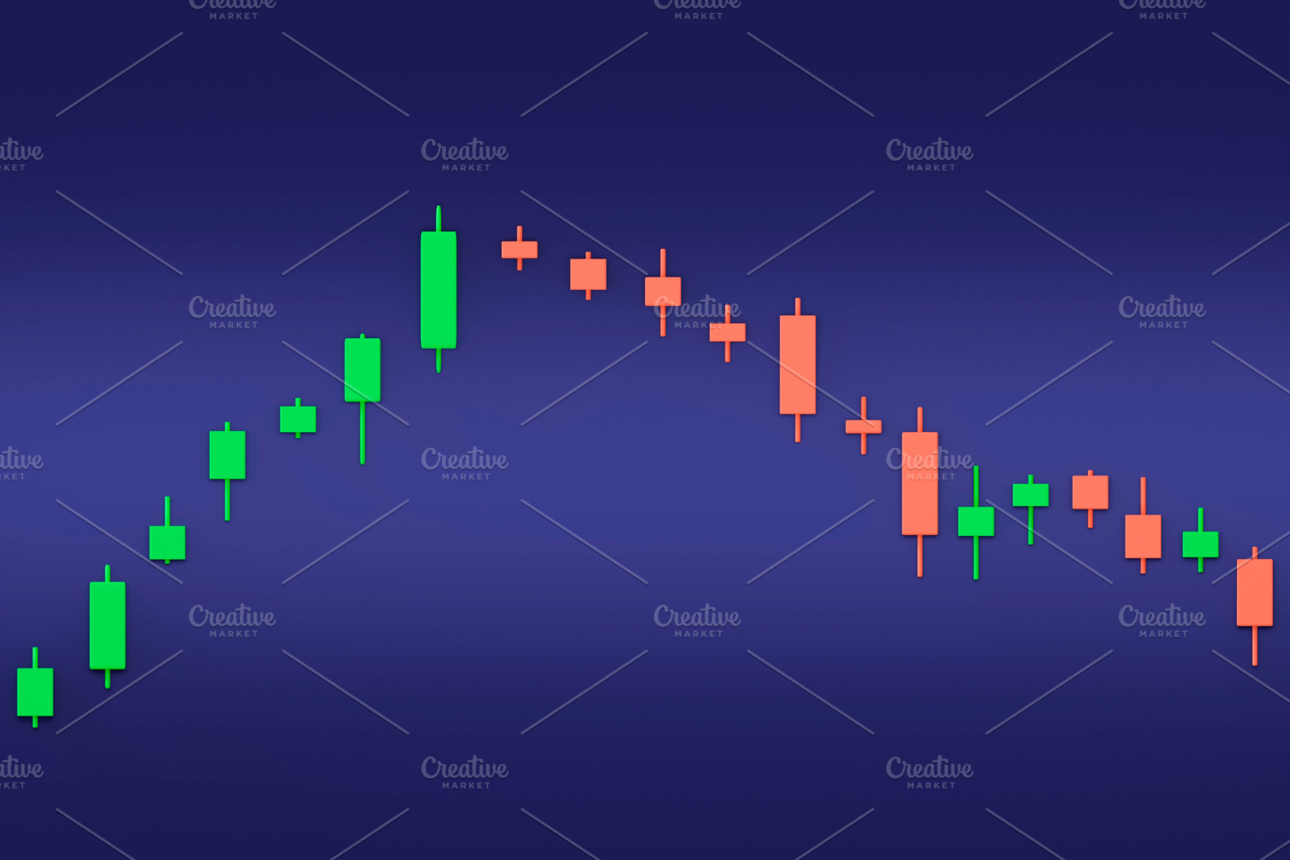 Colorful 3D Candlestick Chart on Dark Blue Background, a Business Photo by RF Images