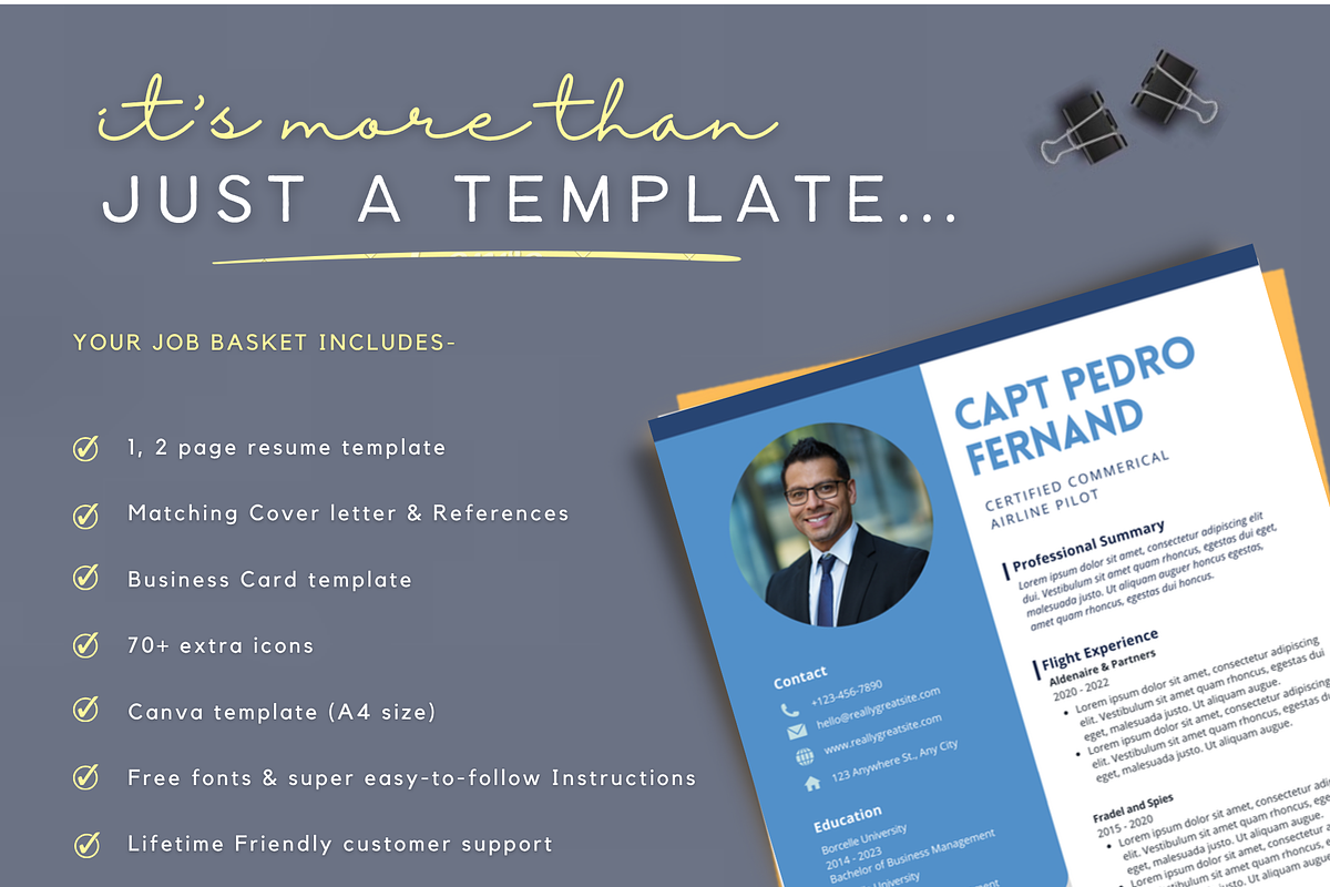 Airline Pilot Resume Template canva, a Resume Template by Climbwithelevator (Photo 7 of 7)