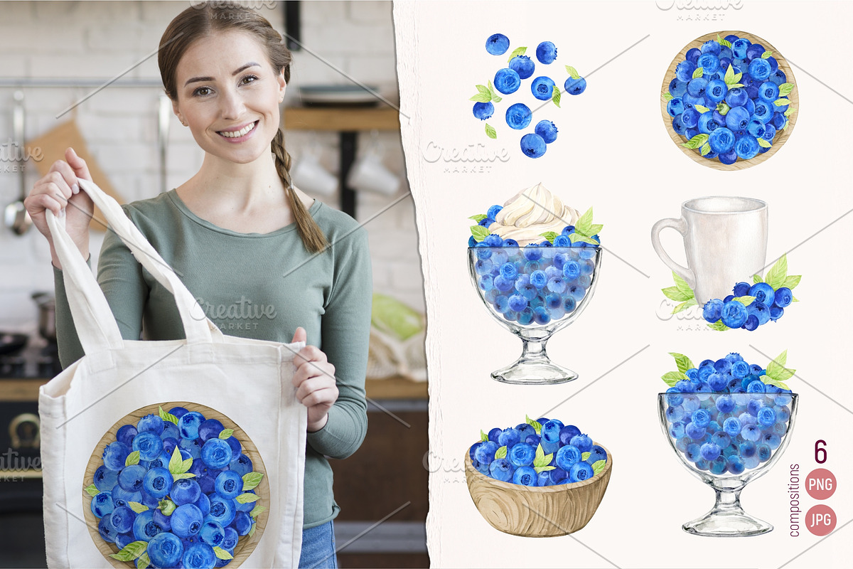 Wild Blueberries. Watercolor Clipart, a Food Illustration by Tata Pilip (Photo 6 of 8)