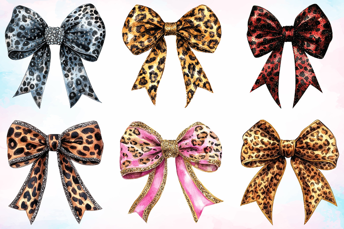 Watercolor Leopard Glitter Bows PNG, an Illustration by Canvas Craft (Photo 2 of 4)