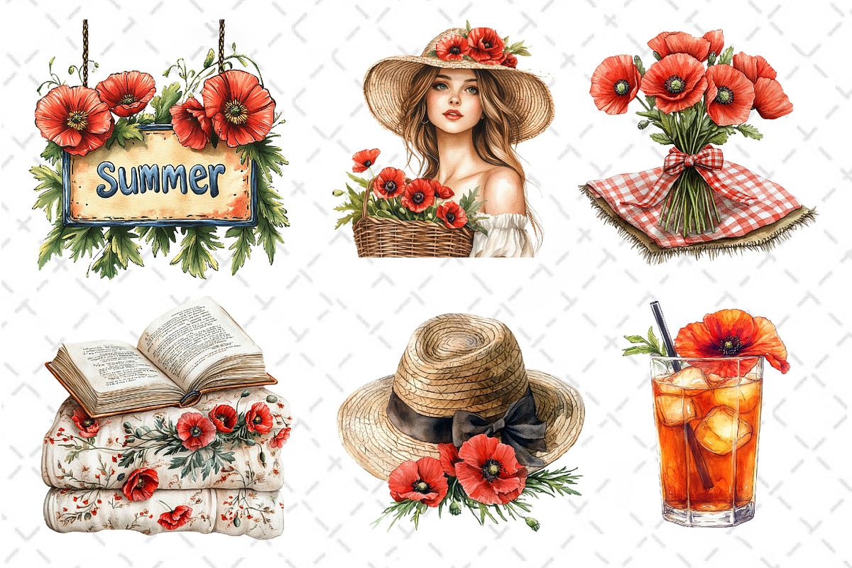 Summer Poppy Flowers Clipart, an Illustration by Dream Creation (Photo 4 of 6)