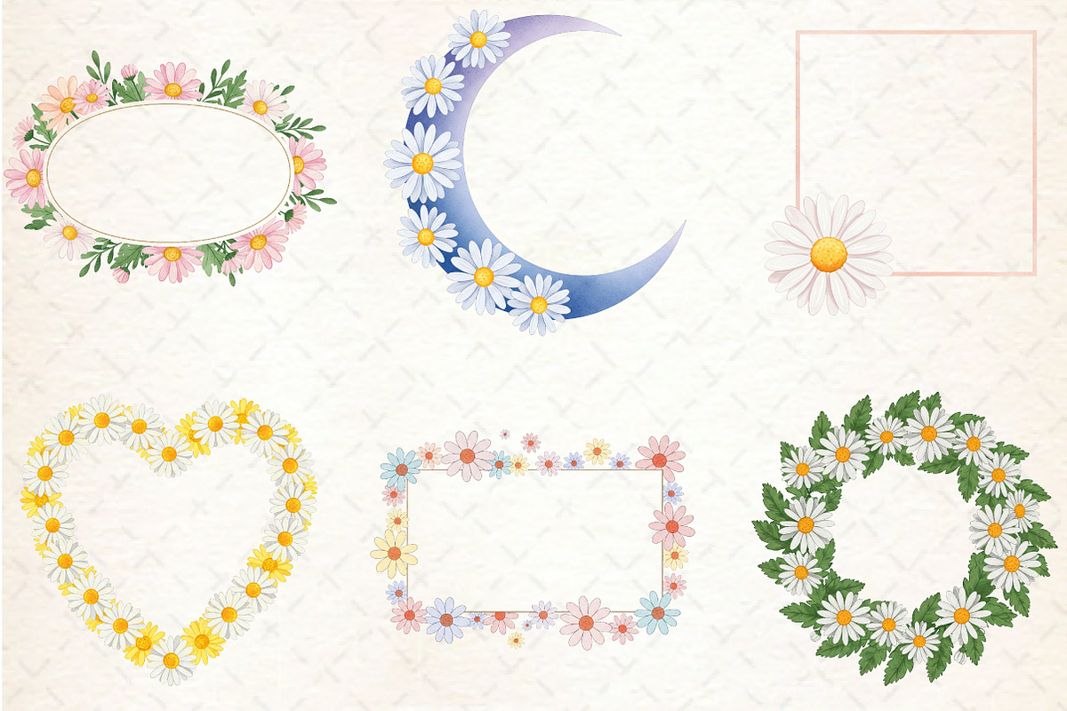 Watercolor Daisy Frame Clipart, an Illustration by Libby Wishes (Photo 5 of 8)