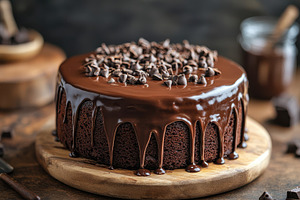 Rich chocolate cake with dripping fu, a Food & Drink Photo by Pixeness Studio