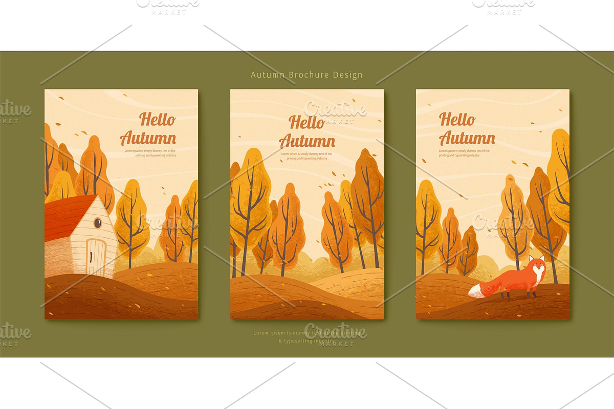 Autumn forest with fox illustration, a Brochure Template by TotallypicRF