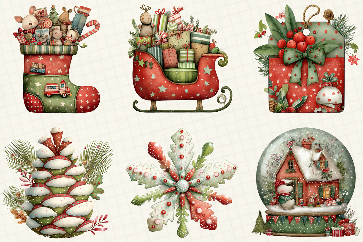 Watercolor Christmas Clipart, an Illustration by DreamCafeArt (Photo 7 of 7)