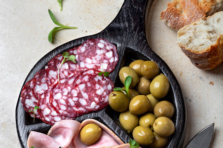 Sausage and green olive, a Food & Drink Photo by Marina_Pronina