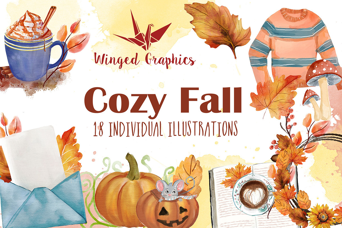 cozy fall: set of 18 watercolors, a Seasonal Illustration by Winged Graphics (Photo 1 of 4)