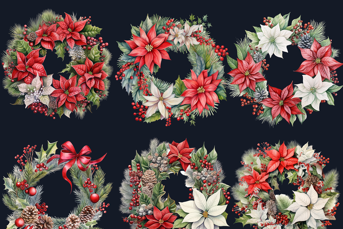 Watercolor Christmas Wreath Clipart, an Illustration by GiraffeCreative (Photo 5 of 9)