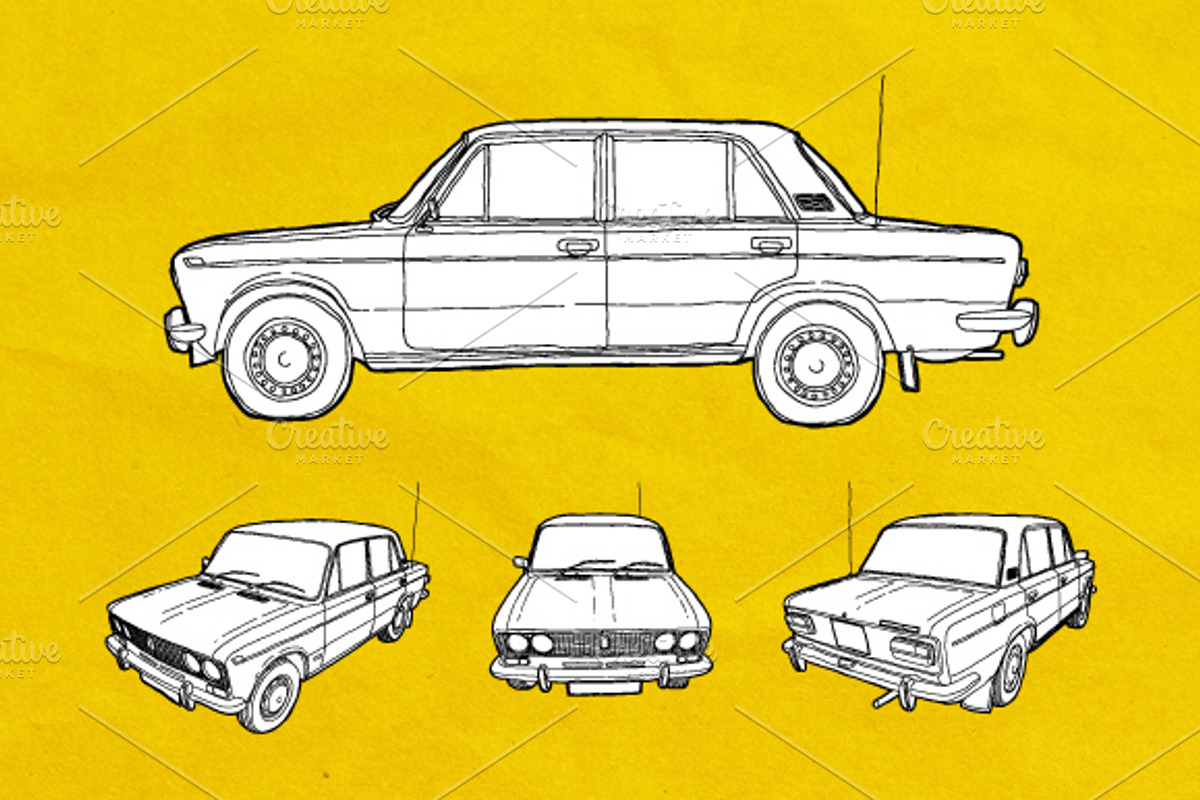 Hand-Drawn Old Lada Car, an Illustration by Mantas Bac (Photo 2 of 2)